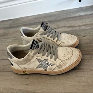 Golden Goose Cream Sneakers with Silver Glitter Star